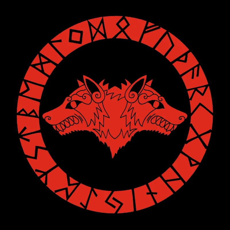 Red Viking Wolf with Two Heads