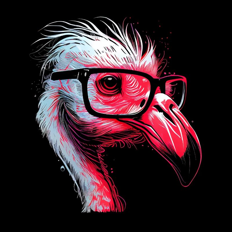 Cooler haariger nerdiger Flamingo Kopf mit Brille