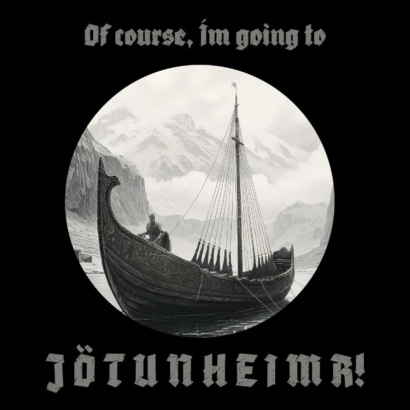 Viking ship sails to Jötunheim with inscription