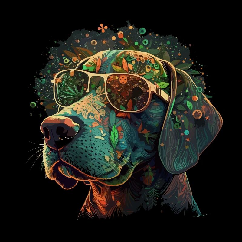 Trippy Tails: A Cool Weed-Head Dog with Psychedeli