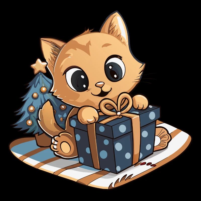 Niedliche Katze packt Geschenk aus