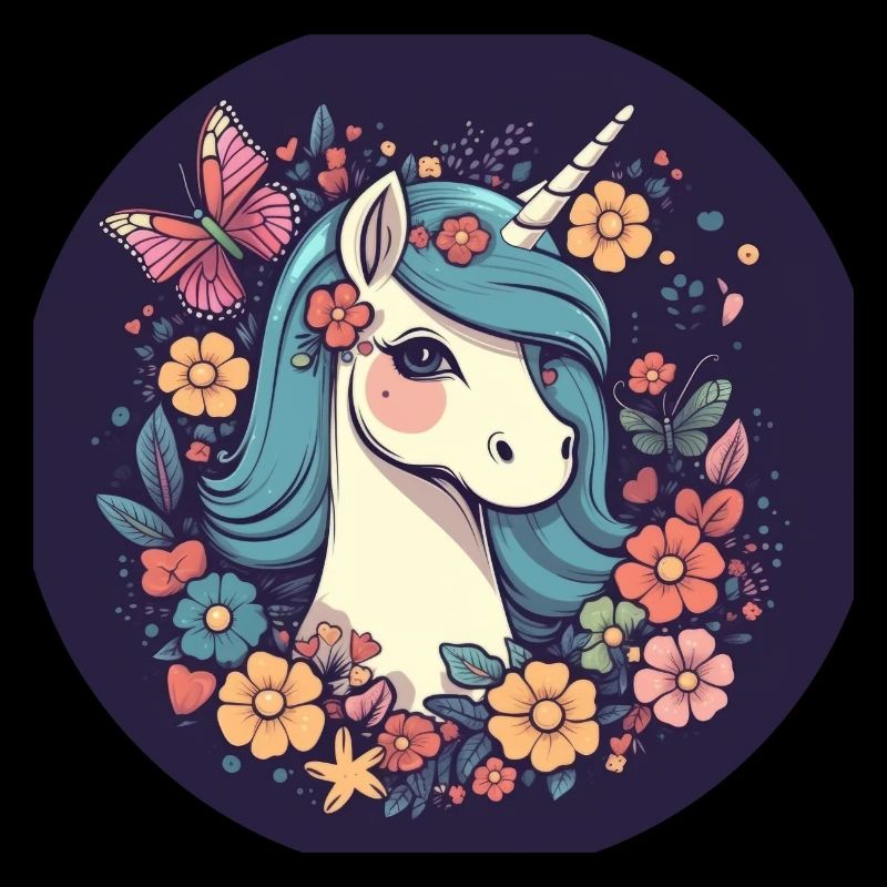 Licorne élégante avec fleurs de papillon