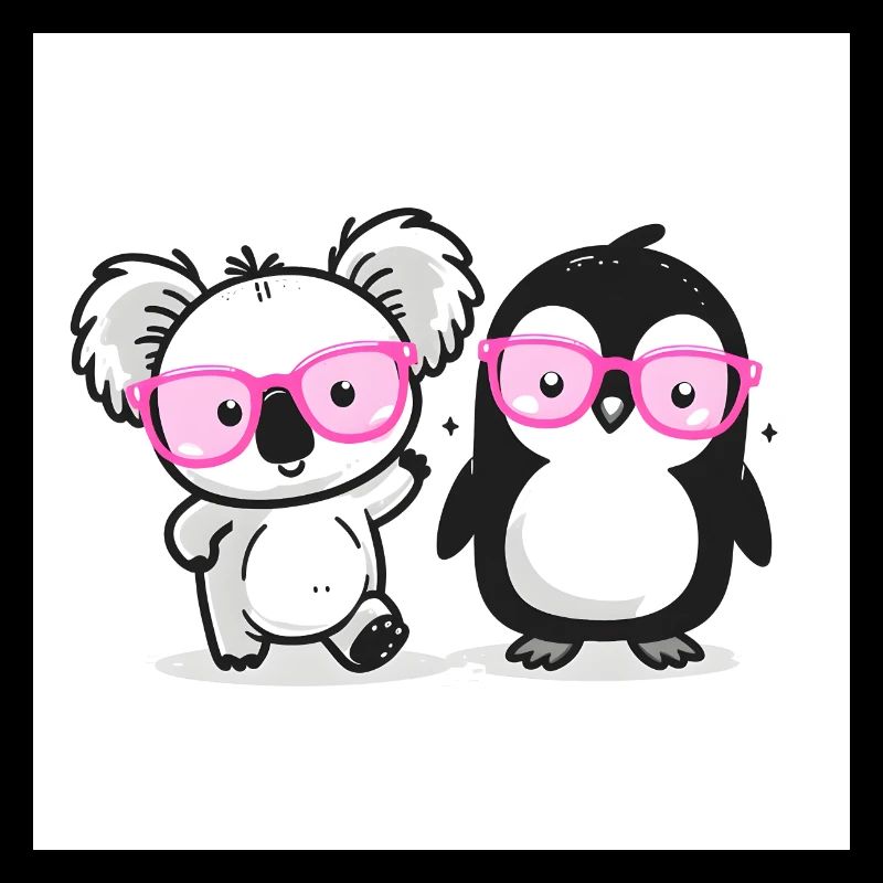 Koala y pingüino pink glasses