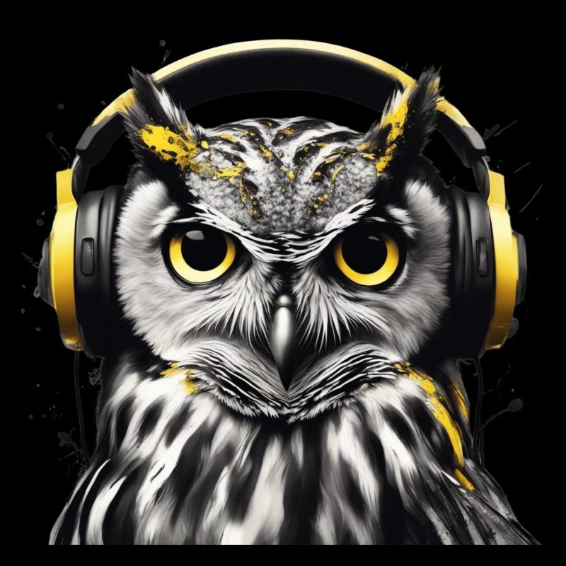 Eule mit Kopfhörern im monochromen Style