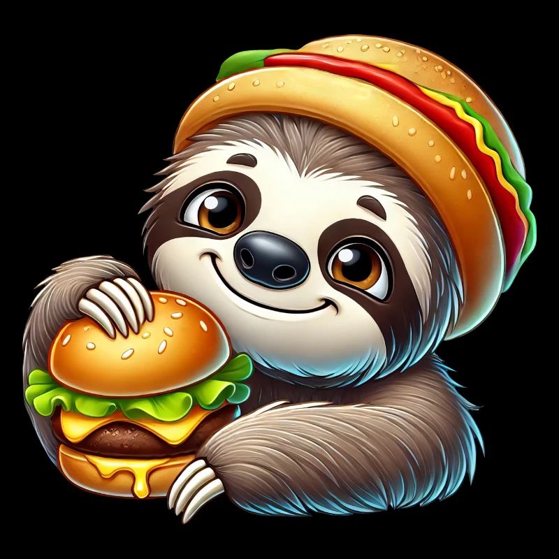 paresseux avec burger mignon dessin animé de restauration rapide
