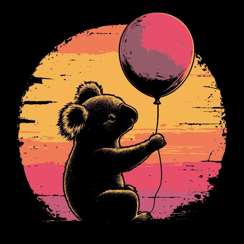 Koala with Balloon Vintage Silhouette