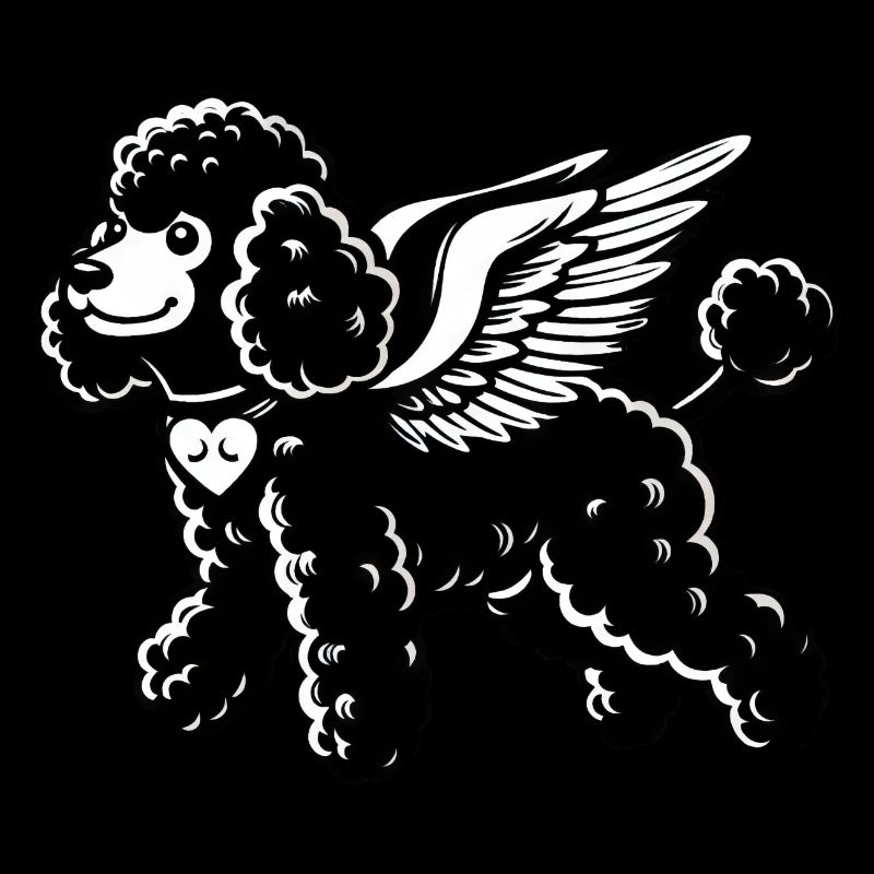Caniche noir et blanc avec collier et