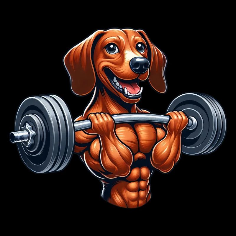 Sporty Dachshund Weightlifting Dumbbell Workout