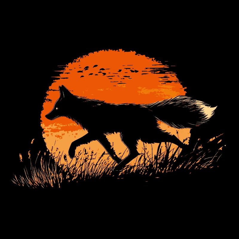 Silhouette de renard devant un soleil