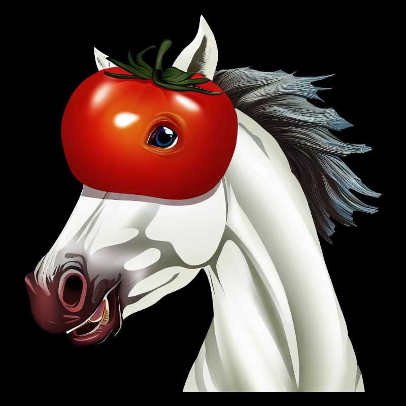 Pferd mit Tomatenkopf - Einzigartiges Kunstwerk
