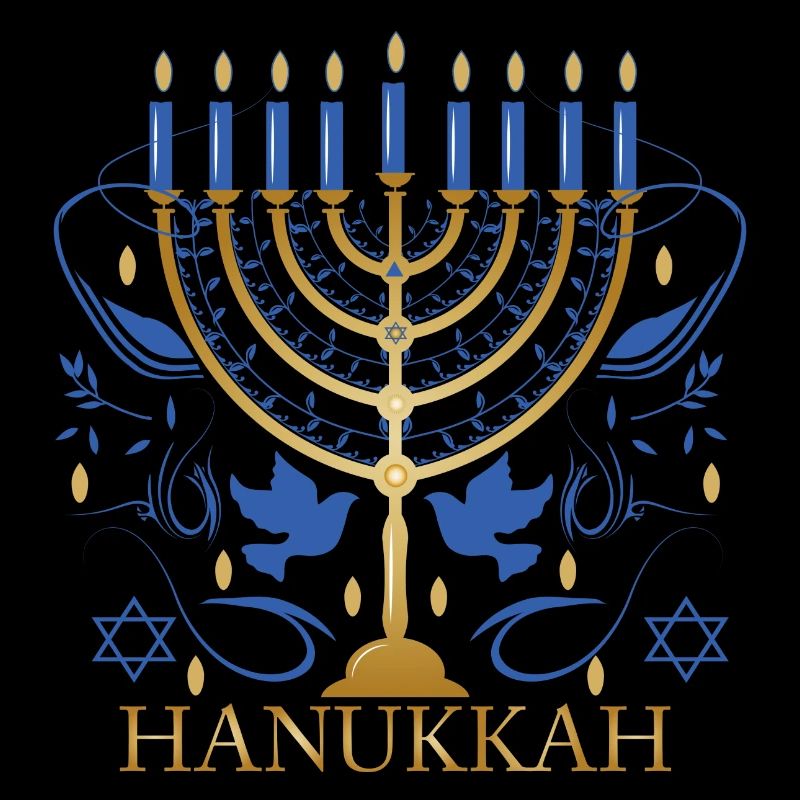 gold-colored Hanukkah candlestick with two doves