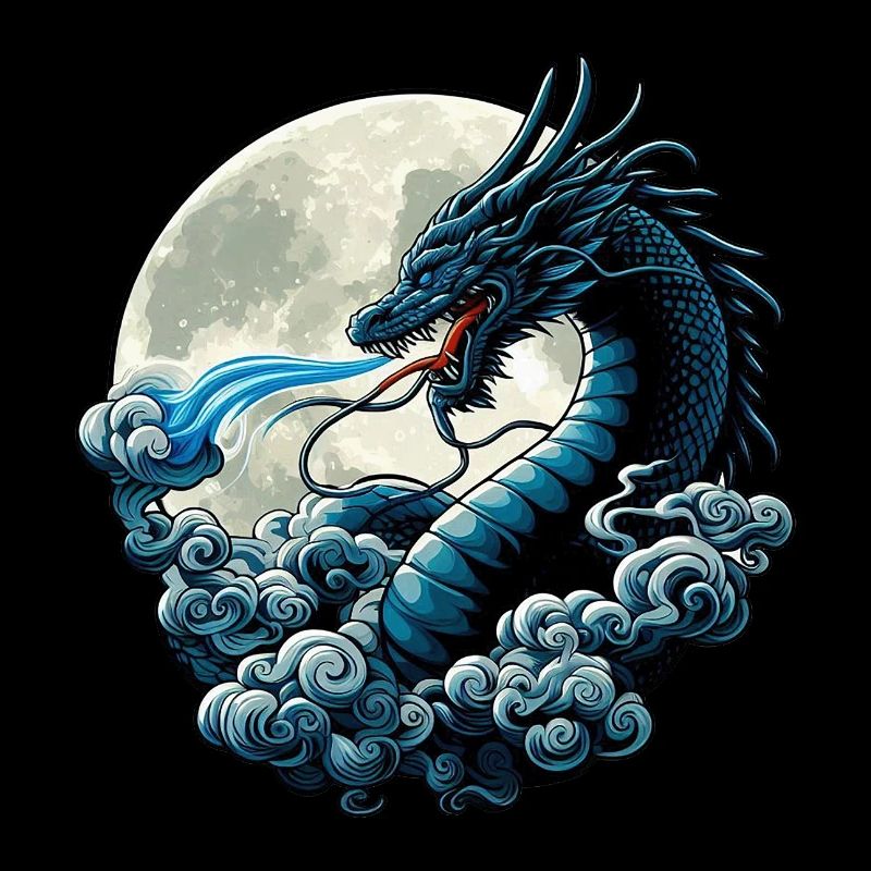 Mystical Blue Dragon with Moon - Enchanted Night