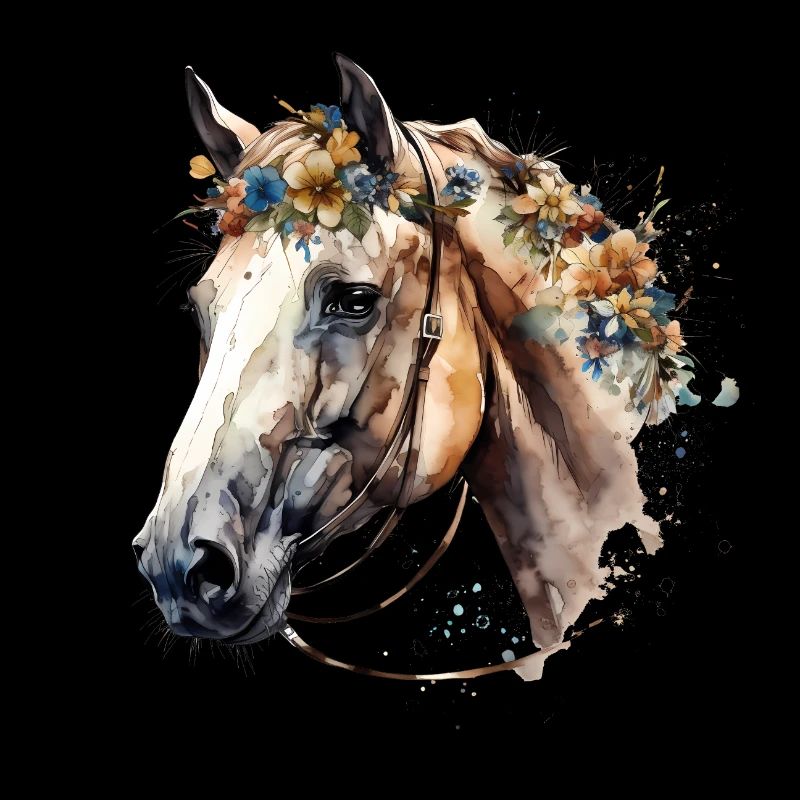 Cheval blanc aux fleurs délicates - look bohème