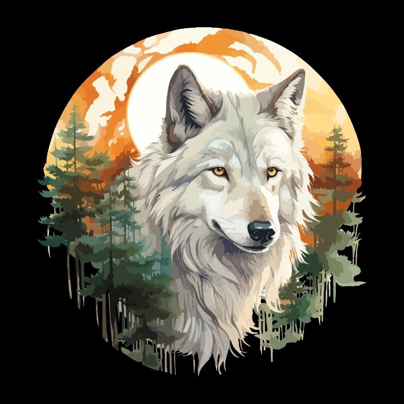 Wolf Wolf’s Head Nature Wilderness Forest Trees Art