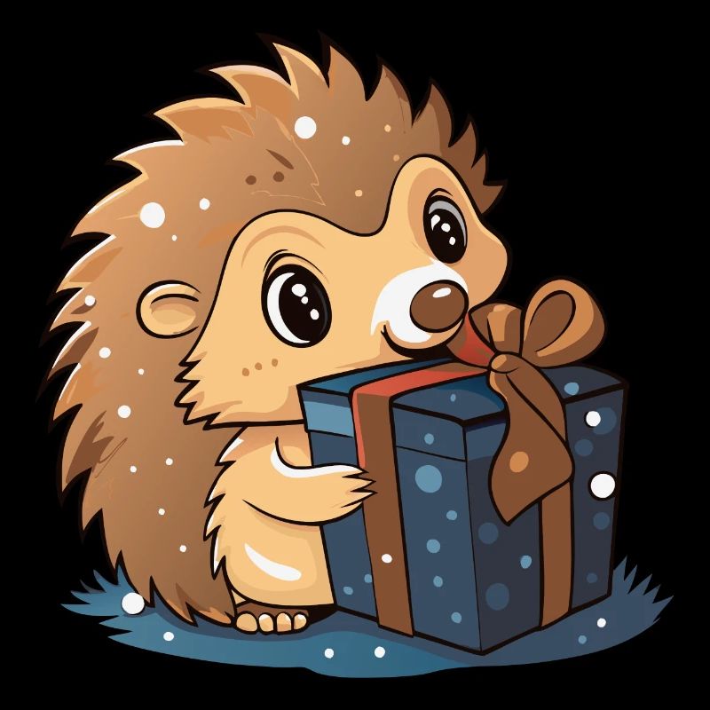 Un hérisson mignon déballe un cadeau