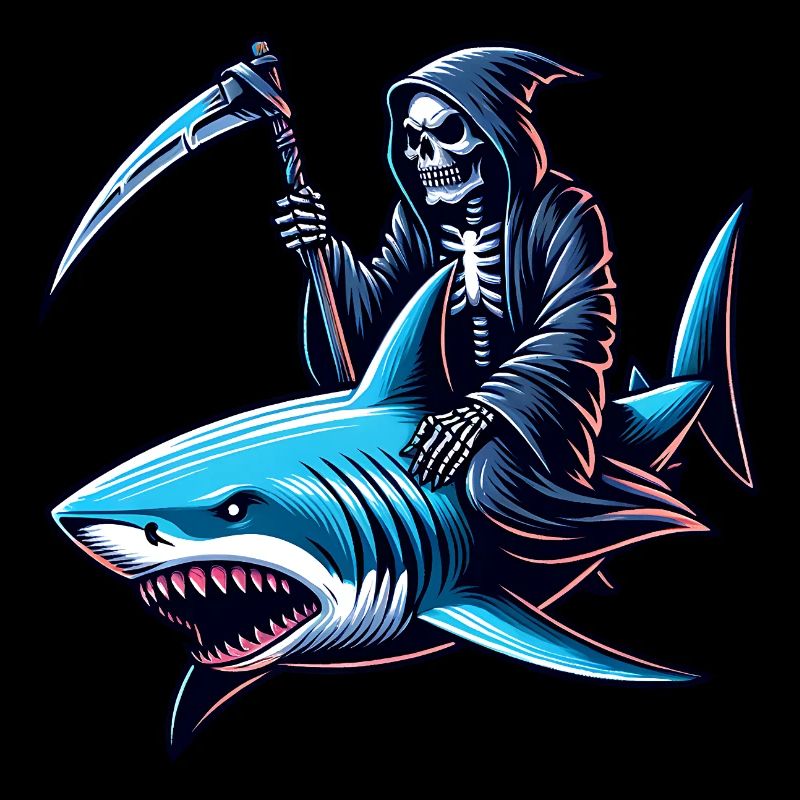 Skeleton Reaper rides a shark