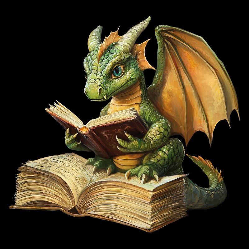 Drache liest Buch