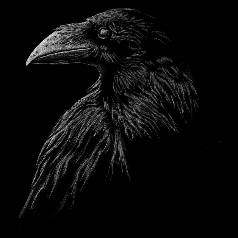 Mystical Black Raven Crow Illustration