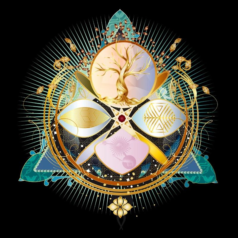 Amulette avec arbre doré et éléments de la nature