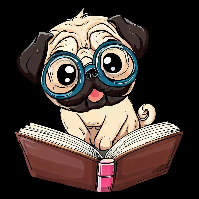 Mops der Leseratte: Bücherwurm mit Brille