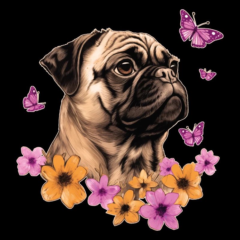 Mops mit Schmetterlingen