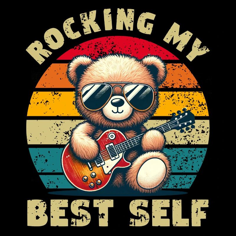 Teddybär mit Sonnenbrille und E-Gitarre Distressed