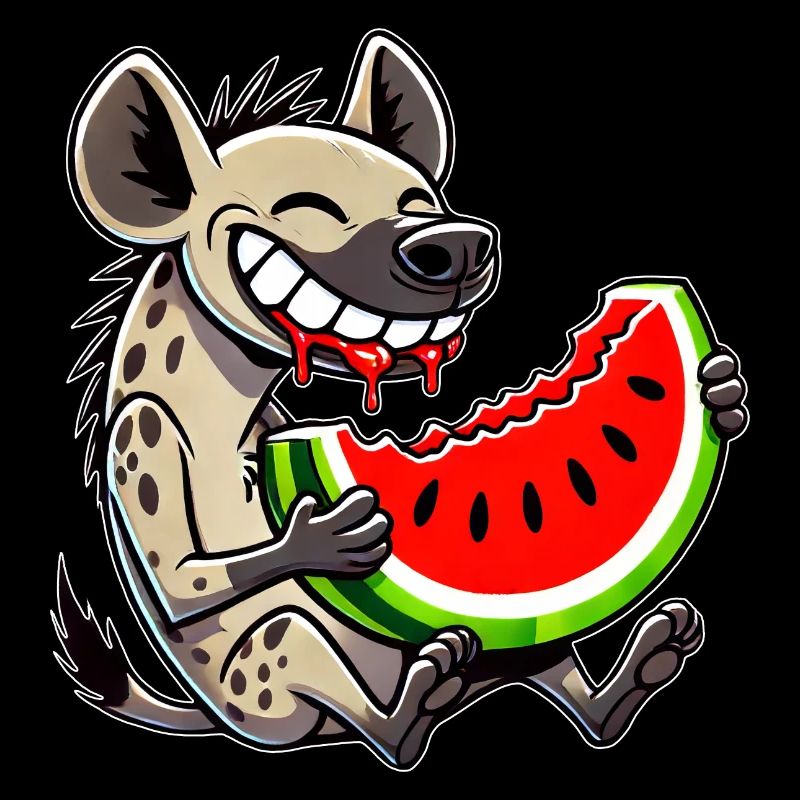 Hyène mignonne avec des fruits de dessin animé de pastèque d’été