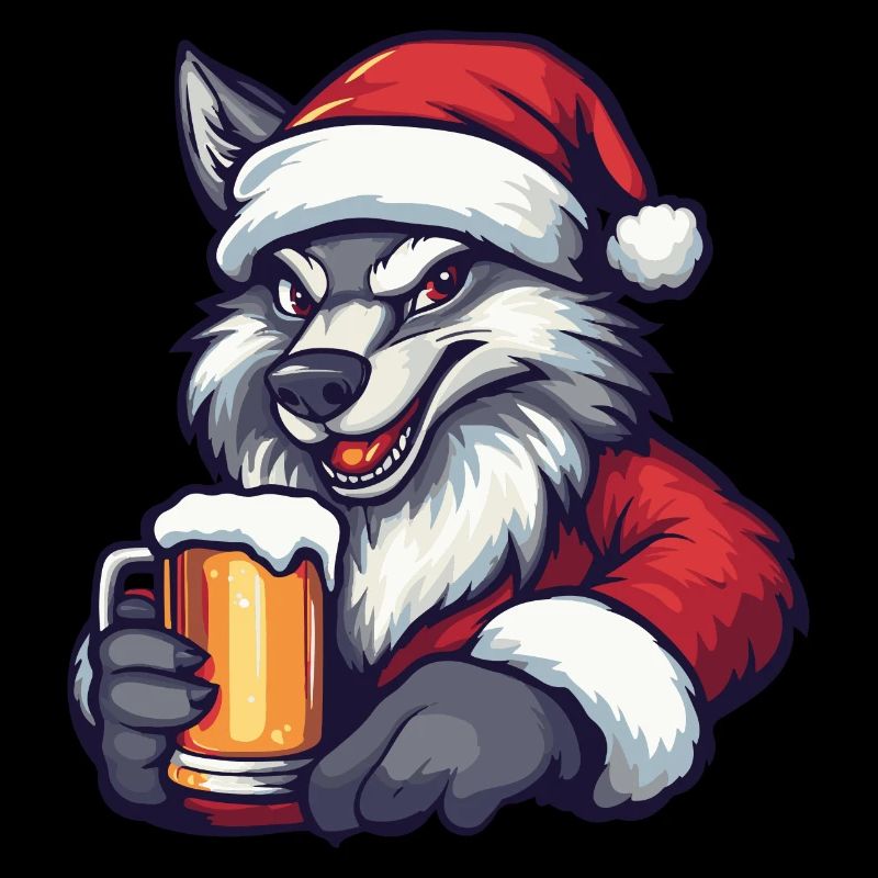 Wolf Christmas Beer Funny