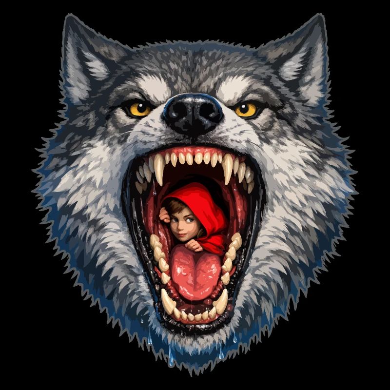Wolfskopf mit Rotkäppchen