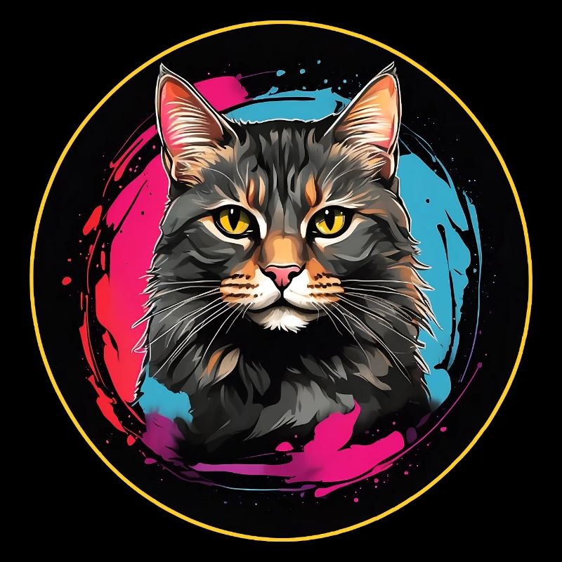 Portrait de chat mignon en technique d'aquarelle dans un cercle