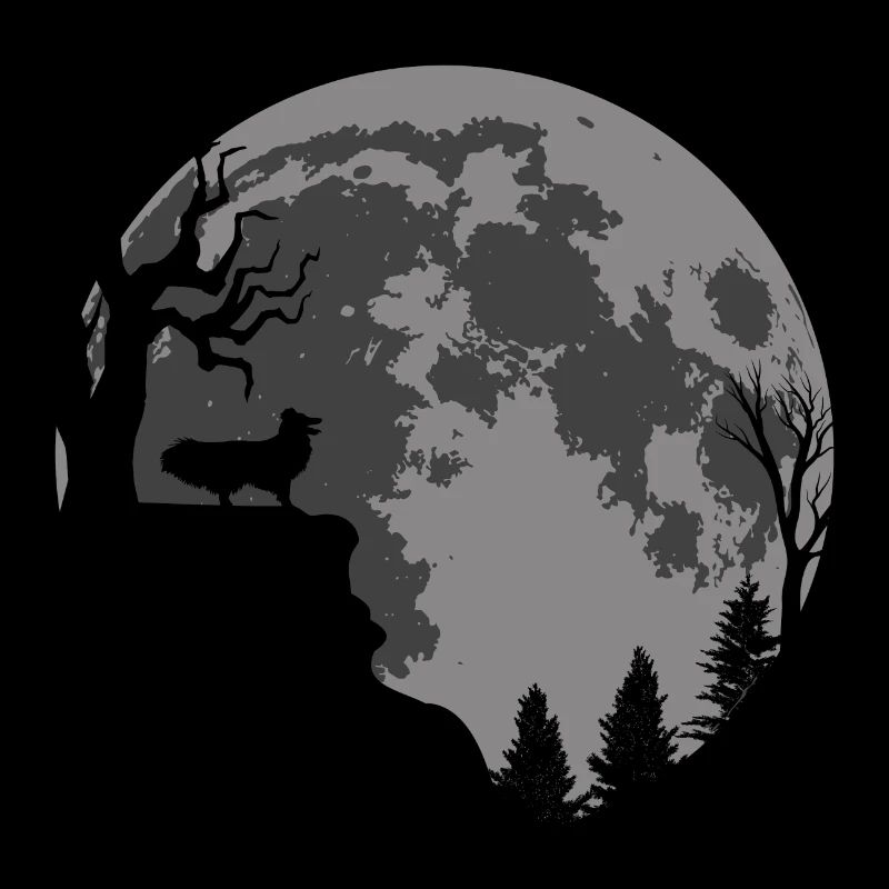 Sheltie Shetland Chien de berger Lune Silhouette