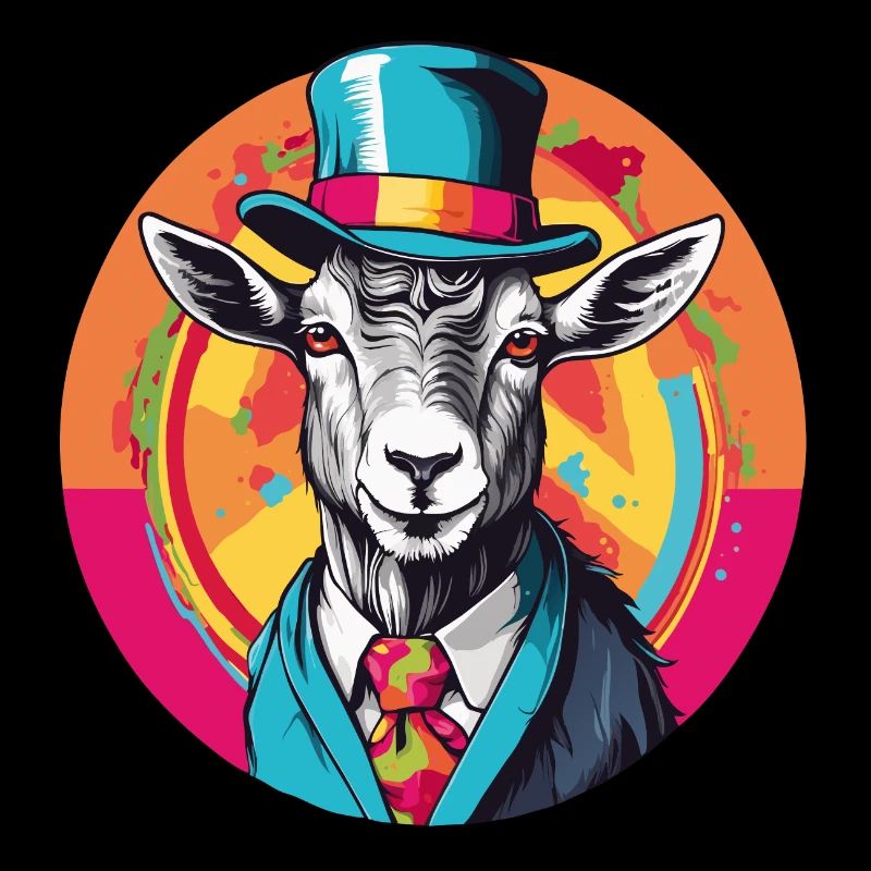Goat with jacket, bow and hat in color wheel
