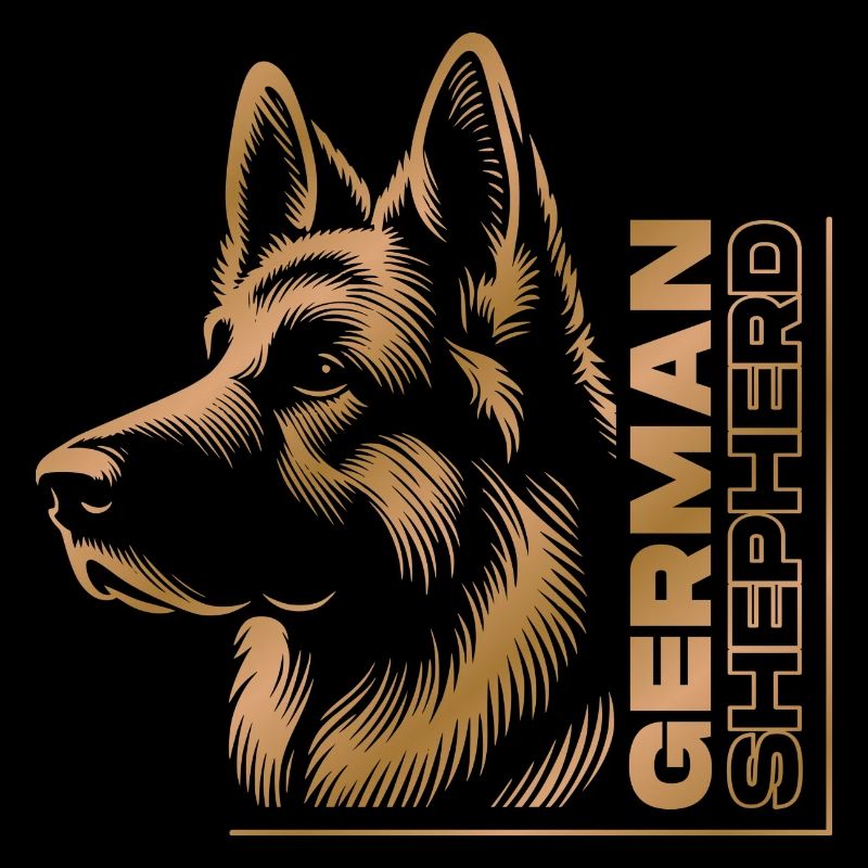 German Shepherd Drawing Head Portrait gold