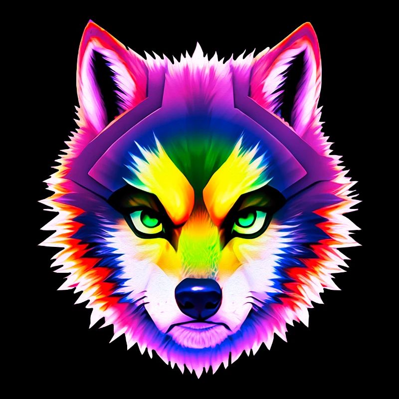 Mystical Rainbow Wolf Head