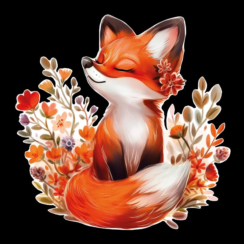 Renard avec des fleurs