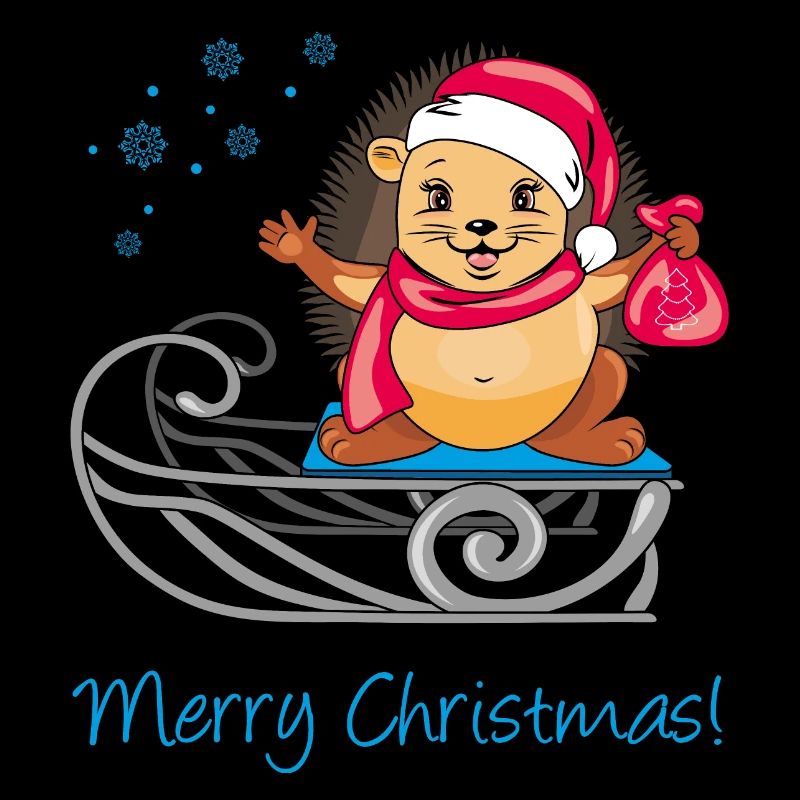 Happy Santa hedgehog on a sled