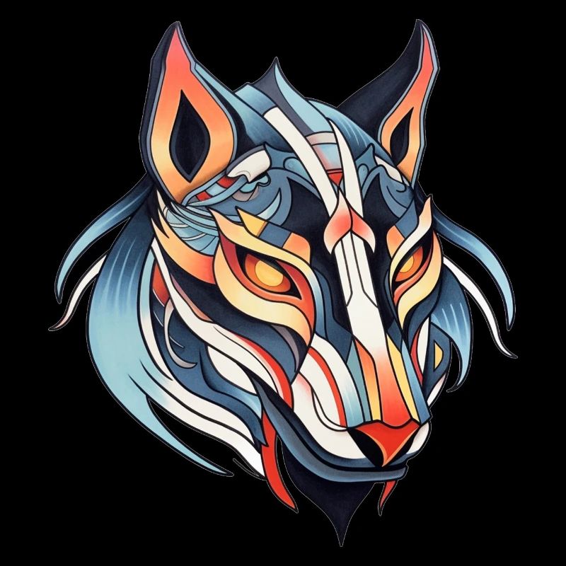 Wolf Neo Dessin de tatouage traditionnel