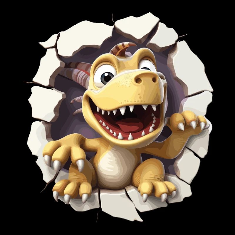 Bébé dinosaure mignon en 3d qui sort d'un mur