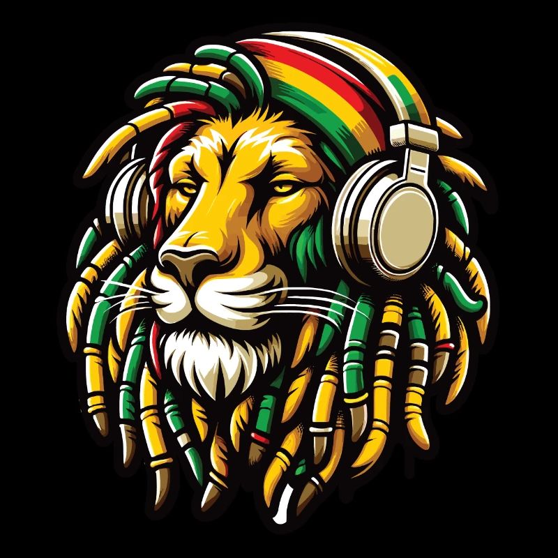Un lion rasta avec des dreadlocks et casque audio