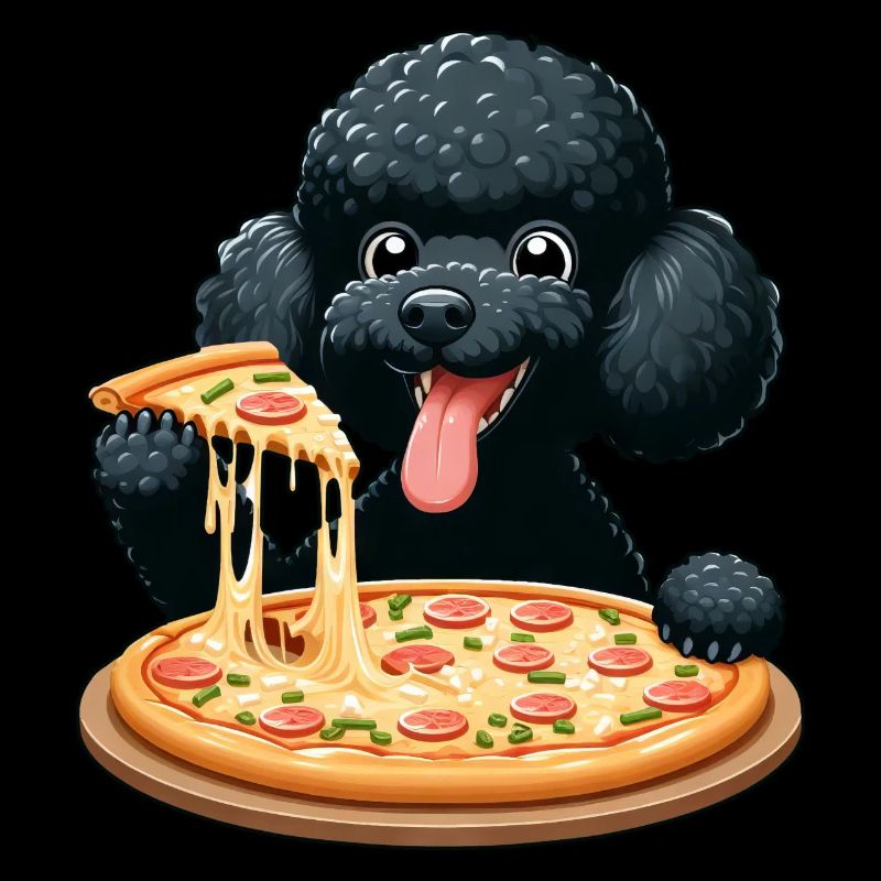 Comic Pudel mit Pizza