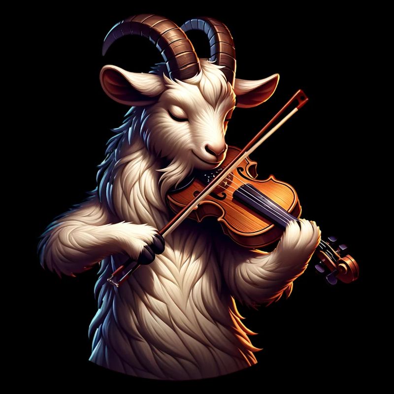 Cool goat playing violin on farm