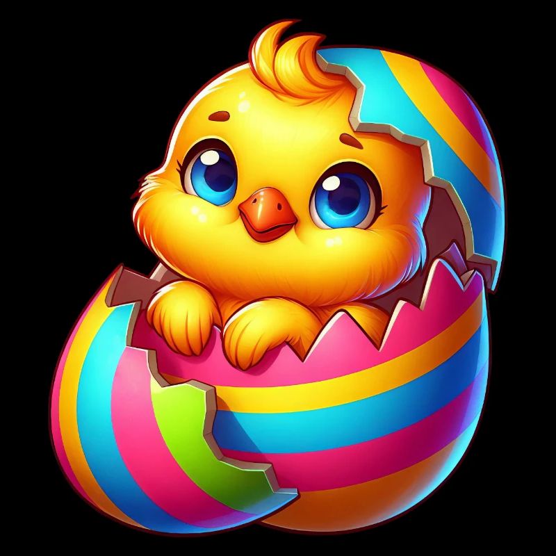 Mignon poussin dessin animé coloré éclosion d’œuf de Pâques