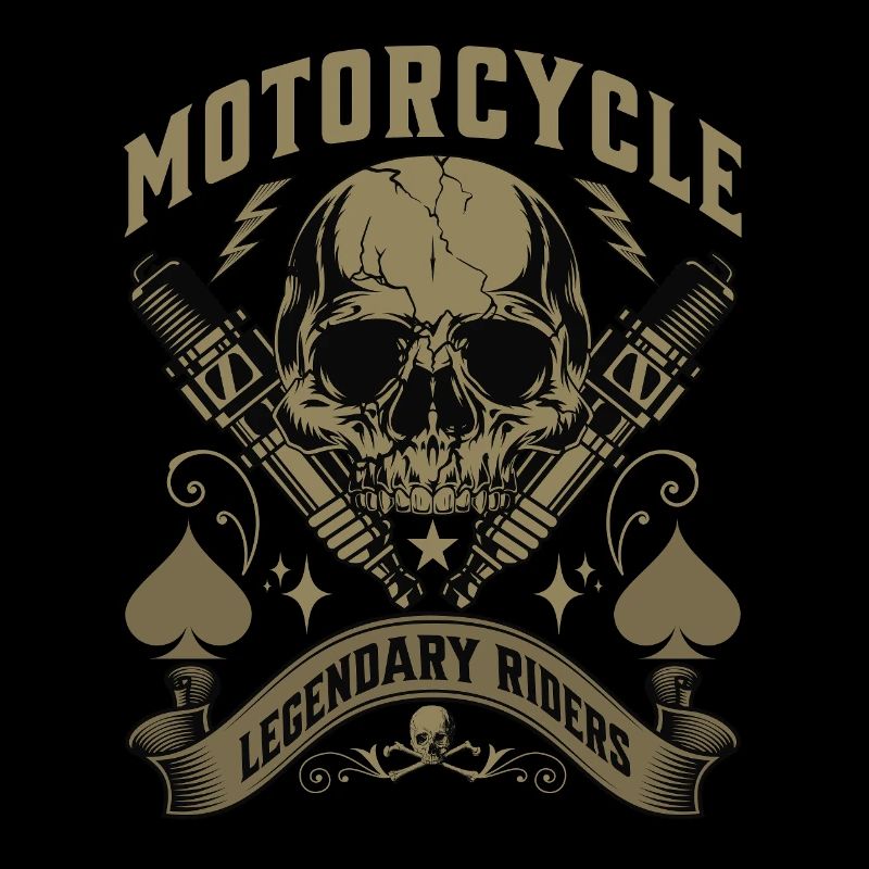 Biker skull with flames and spark plugs artwork