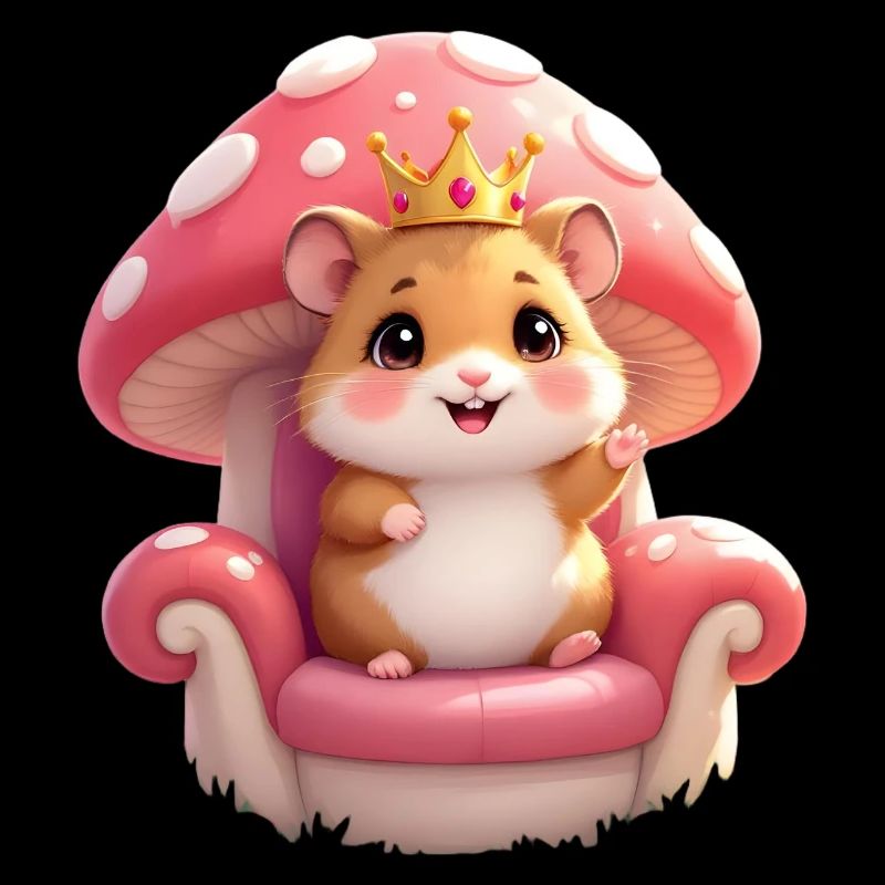 Mignon hamster avec couronne sur le trône champignon