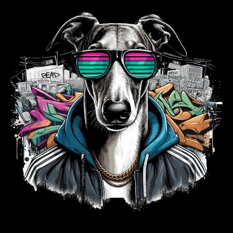 Windhund Hund Sonnenbrille Graffiti Geschenk