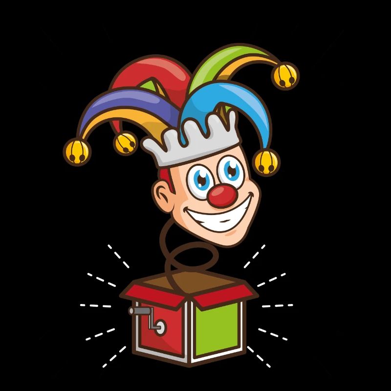 Clown der aus der Box springt