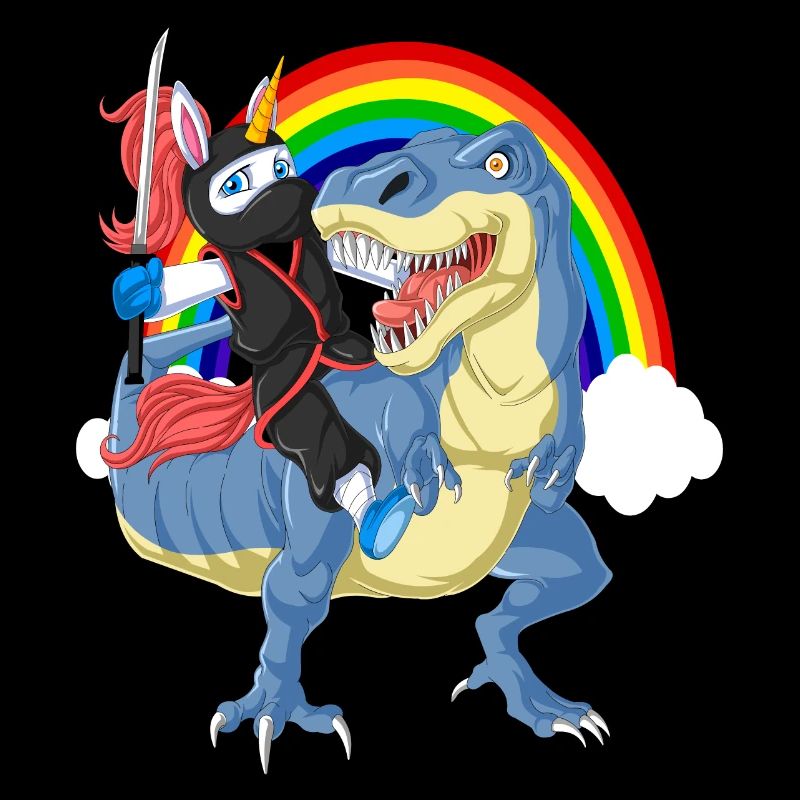 ninja unicorn riding dinosaur