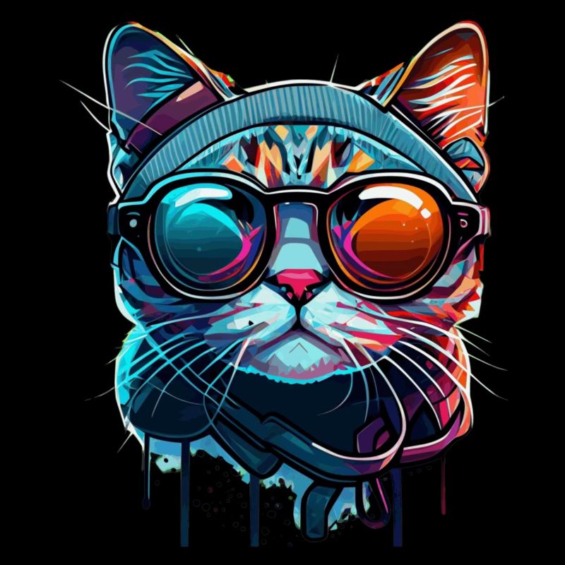 Visage de chat coloré avec des lunettes de soleil élégantes