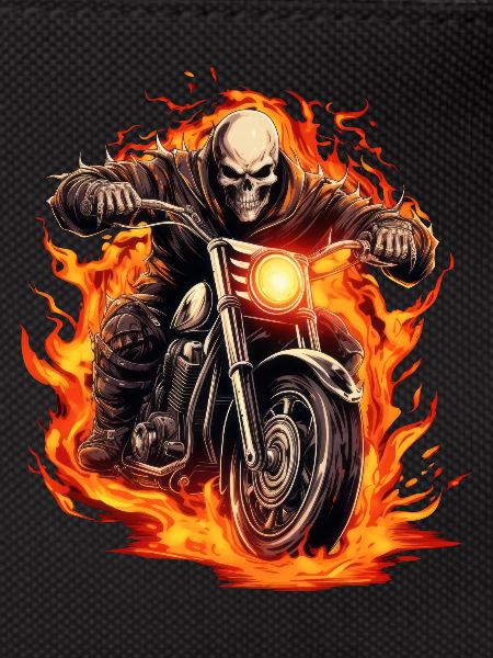 Motorradfahrer im Feuer