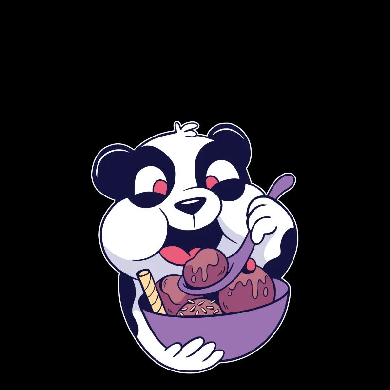 Panda affamé avec bol de crème glacée